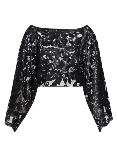 Shop Frederick Anderson Women's Femininity Sequined Lace Crop Blouse In Black