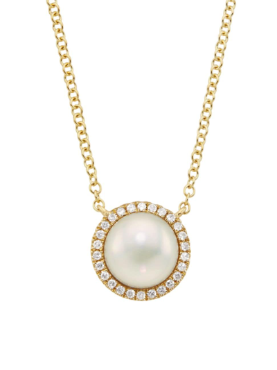 Shop Saks Fifth Avenue Women's 14k Yellow Gold, Cultured Freshwater Pearl & 0.08 Tcw Diamond Halo Pendant Necklace