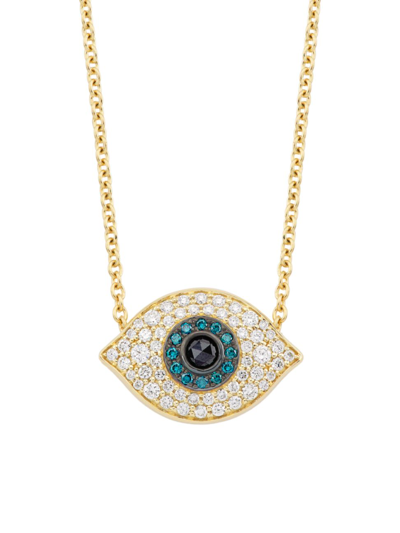Shop Saks Fifth Avenue Women's 14k Yellow Gold & 0.22 Tcw Natural Diamond Evil Eye Pendant Necklace