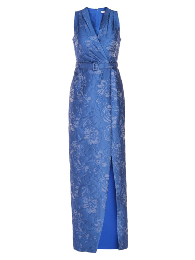 Shop Kay Unger Women's Edie Belted Jacquard Column Gown In Surf Blue
