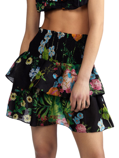 Shop Cynthia Rowley Women's Nola Smocked Miniskirt In Black