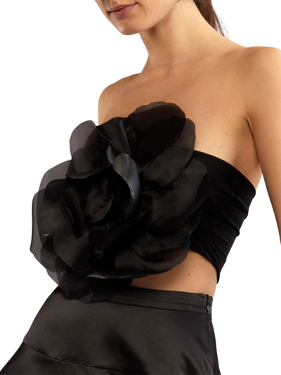 Shop Cynthia Rowley Women's Organza Flower Bandeau Top In Black