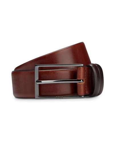 Shop Hugo Boss Men's Vegetable-tanned Leather Belt With Gunmetal Hardware In Brown