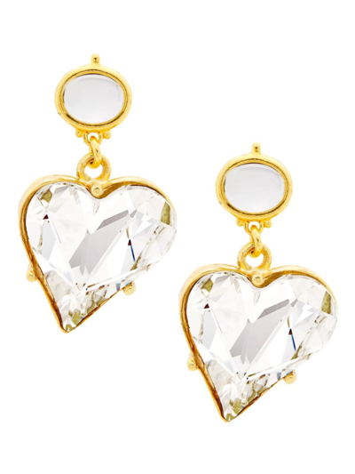 Shop Kenneth Jay Lane Women's 22k Gold-plated & Glass Crystal Heart Clip-on Earrings In Gold Crystal