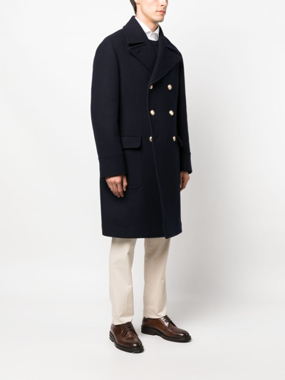 Shop Brunello Cucinelli Button-down Double-breasted Coat In Blue