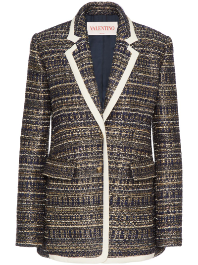 Shop Valentino Tweed Party Single-breasted Blazer In Black