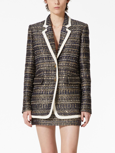 Shop Valentino Tweed Party Single-breasted Blazer In Black