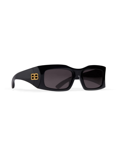 Shop Balenciaga Hourglass Rectangle-shape Sunglasses In Black