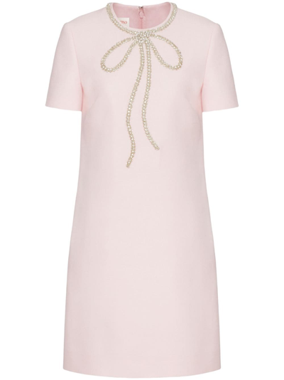 Shop Valentino Crepe Couture Embroidered Minidress In Pink