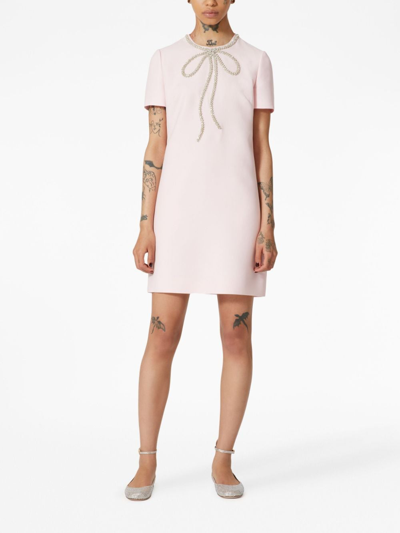 Shop Valentino Crepe Couture Embroidered Minidress In Pink