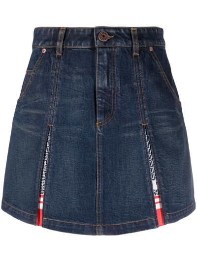 Shop Balmain Pleated Denim Skirt In Blue