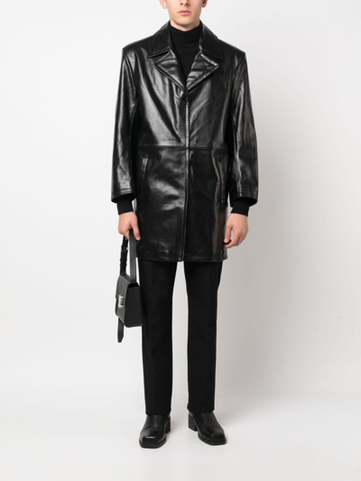 Manokhi Single-breasted Leather Coat In Black