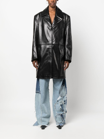 Manokhi Single-breasted Leather Coat In Black