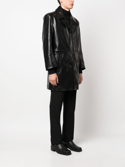 Manokhi Single-breasted Leather Coat In Black