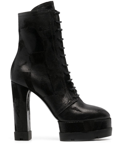Shop Casadei Nancy 120mm Lace-up Ankle Boots In Black