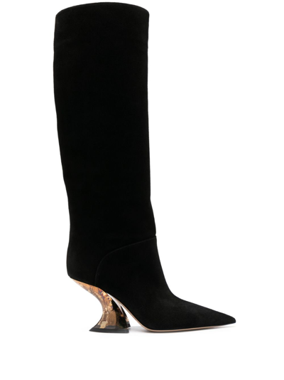 Shop Casadei Elodie 85mm Knee-length Suede Boots In Black