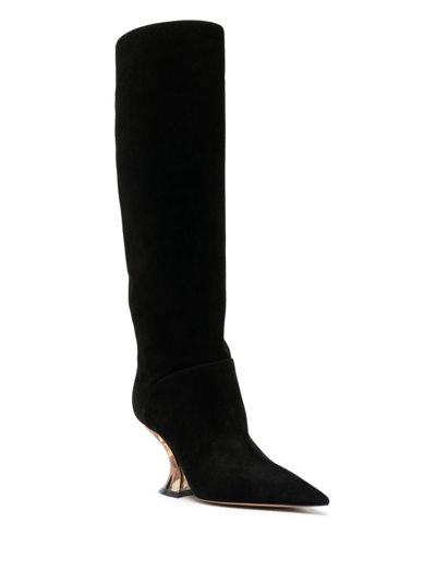 Shop Casadei Elodie 85mm Knee-length Suede Boots In Black