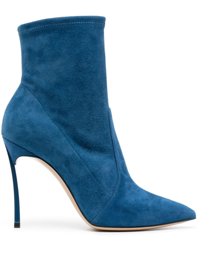 Shop Casadei Blade 125mm Suede Ankle Boots In Blue