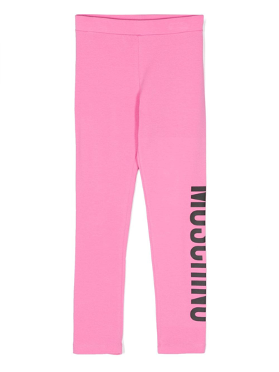 Shop Moschino Logo-print Cotton Leggings In Pink