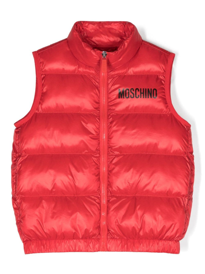 Shop Moschino Logo-print Padded Gilet In Red