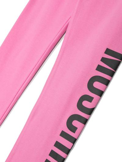 Shop Moschino Logo-print Cotton Leggings In Pink