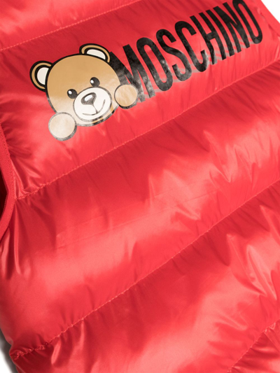 Shop Moschino Logo-print Padded Gilet In Red