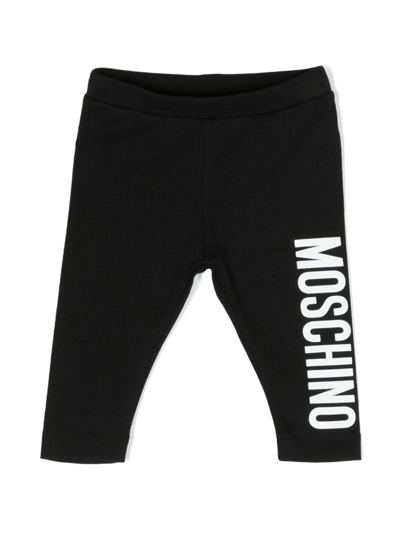 Shop Moschino Logo-print Stretch-cotton Leggings In Black