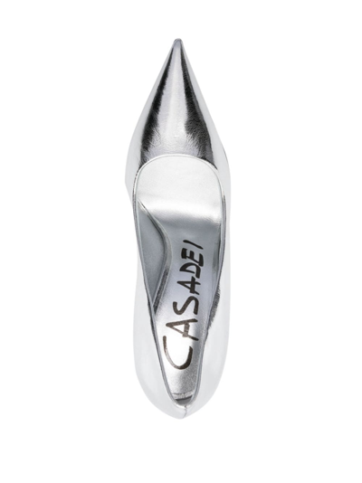 Shop Casadei Super Blade Visione 100mm Metallic Pumps In Silver