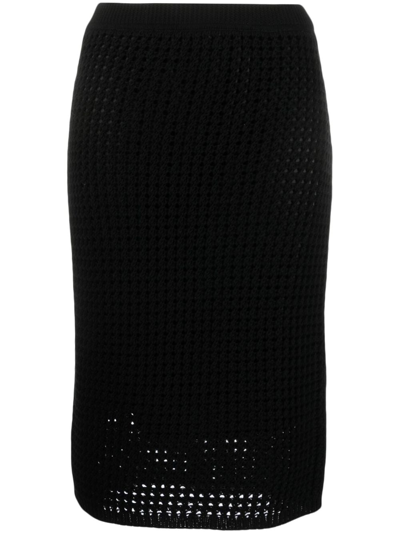 Shop Theory High-rise Open-knit Pencil Skirt In Black