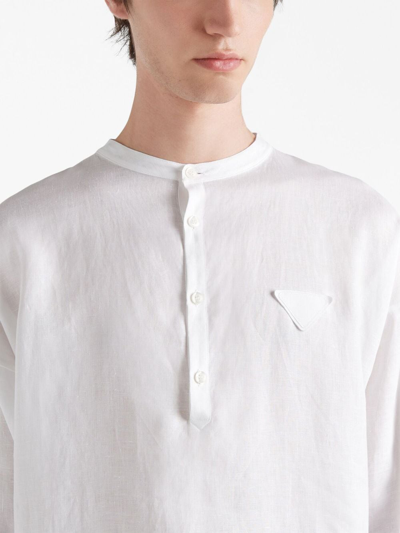Shop Prada Triangle-logo Linen Shirt In White