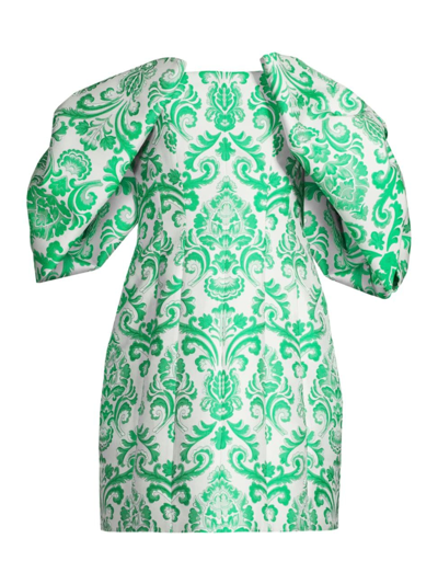 Shop Toccin Women's Luna Puff-sleeve Bow Minidress In Green White Multi