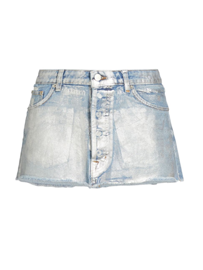 Shop Eb Denim Women's Coated Micro Denim Miniskirt In Silver