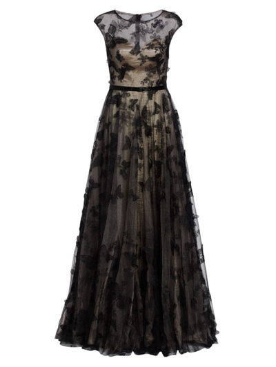 Shop Rene Ruiz Collection Women's Butterfly Tulle Illusion Gown In Black Champagne