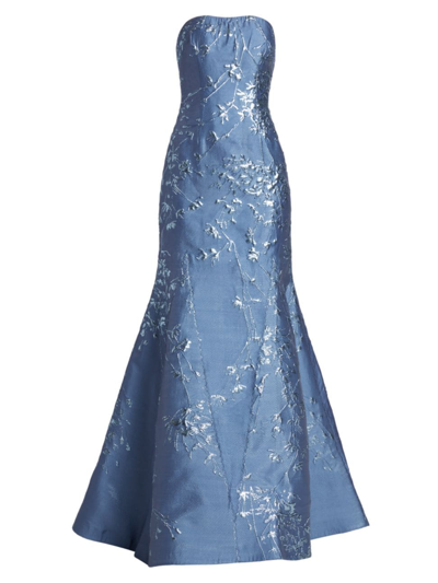 Shop Rene Ruiz Collection Women's Floral Embroidered Gown In Light Blue