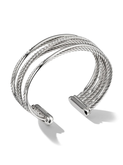 Shop David Yurman Women's Crossover Four Row Cuff Bracelet With Pavé Diamonds In Sterling Silver