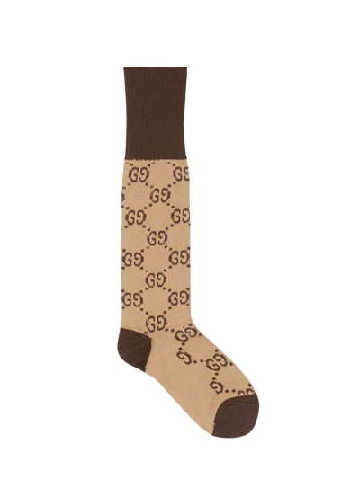 Shop Gucci Gg Motif Socks In Beige/marrone