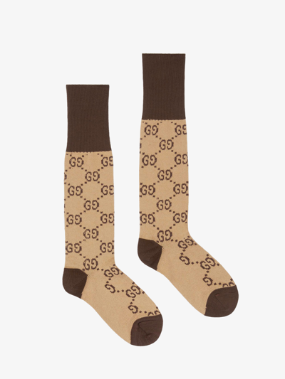 Shop Gucci Gg Motif Socks In Beige/marrone