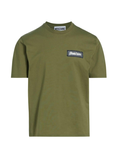 Shop Moschino Men's Logo Label T-shirt In Green