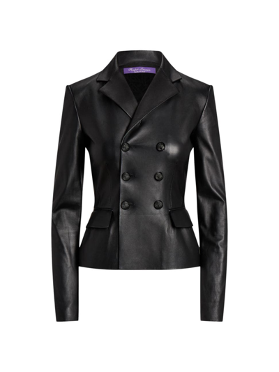Shop Ralph Lauren Women's Madelena Double-breasted Leather Jacket In Black