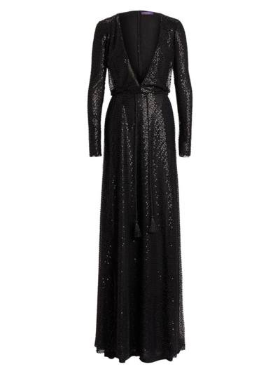 Shop Ralph Lauren Women's Carmelo Embellished Pluning V-neck Gown In Black