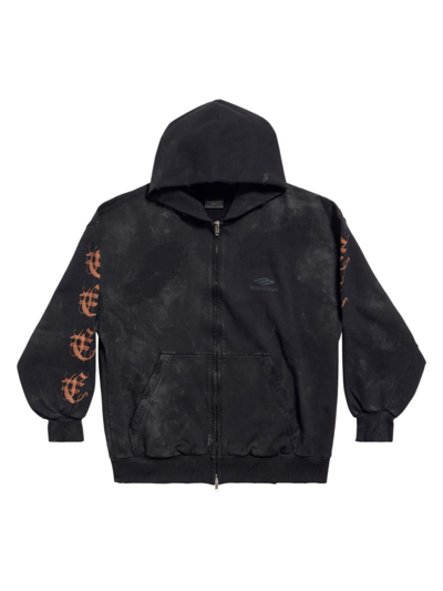Shop Balenciaga Heavy Metal Zip-up Hoodie Small Fit In Black Faded