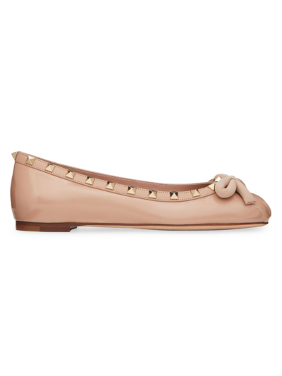 Shop Valentino Women's Rockstud Patent Leather Ballerinas In Rose Cannelle