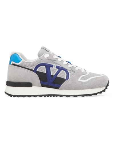 Shop Valentino Men's Vlogo Pace Low-top Sneakers In Grey Blue