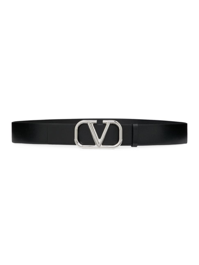 Shop Valentino Men's Vlogo Signature Calfskin Belt In Black