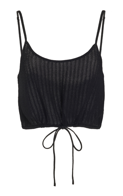 Shop Leset Jasmine Pointelle-knit Tank Top In Black