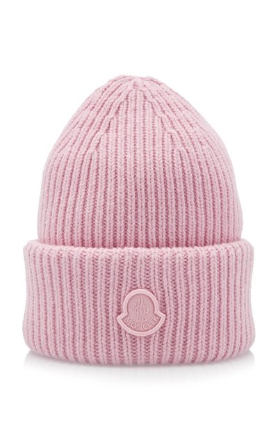 Shop Moncler Ribbed-knit Beanie In Pink