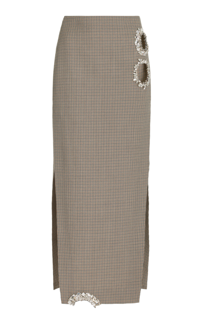Shop Area Crystal-embellished Wool Maxi Skirt In Brown