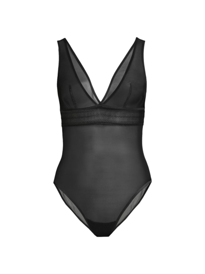 Shop Else Women's Bare V-neck Mesh Bodysuit In Black
