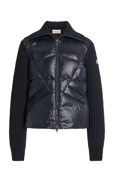 Shop Moncler Nylon-trimmed Wool Cardigan In Black