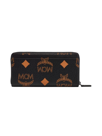 Shop Mcm Women's Large Aren Maxi Monogram Visetos Wallet In Black